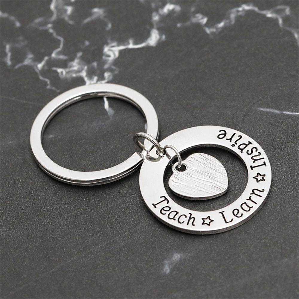 R-bunga Guru Gantungan Kunci Stainless Steel Love Hati Thank You Teacher Key Chain