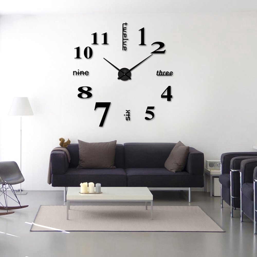 New Modern DIY Large Wall Clock 3D Mirror Surface Sticker Home Office Room Decor