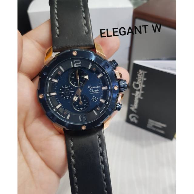JAM TANGAN ALEXANDER CHRISTIE PRIA ORIGINAL AC 6410MC BLUE ROSEGOLD