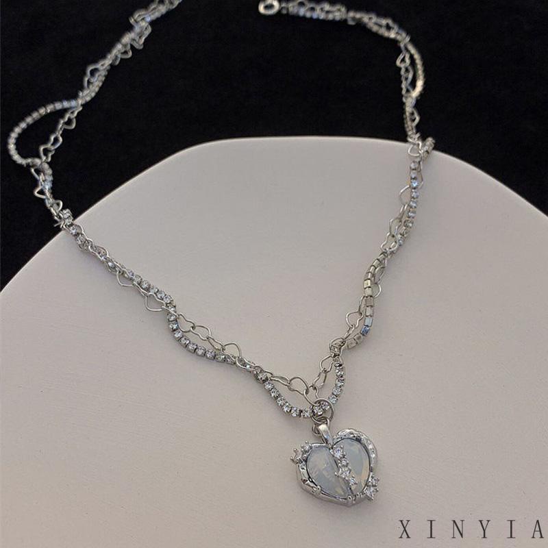 【Bayar di tempat】2023 Hati Multilayer Kalung Cinta Love Emas Fashion Korea Lucu Necklace Pendek Wanita Gadis Hadiah Perhiasan Aksesoris Murah  Zircon