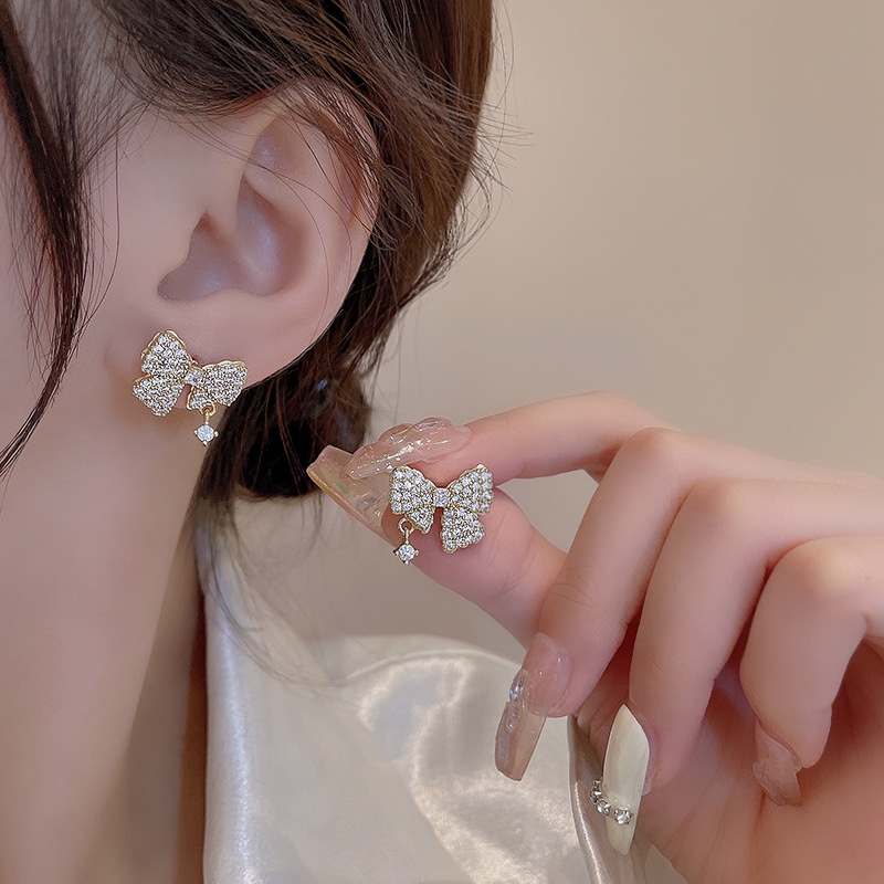 Anting Tusuk Sterling silver 925 Desain Pita Hias Berlian Zircon Untuk Wanita