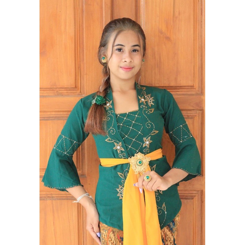 kebaya bali moscref payet kupu lengan terompet-Hijau botol