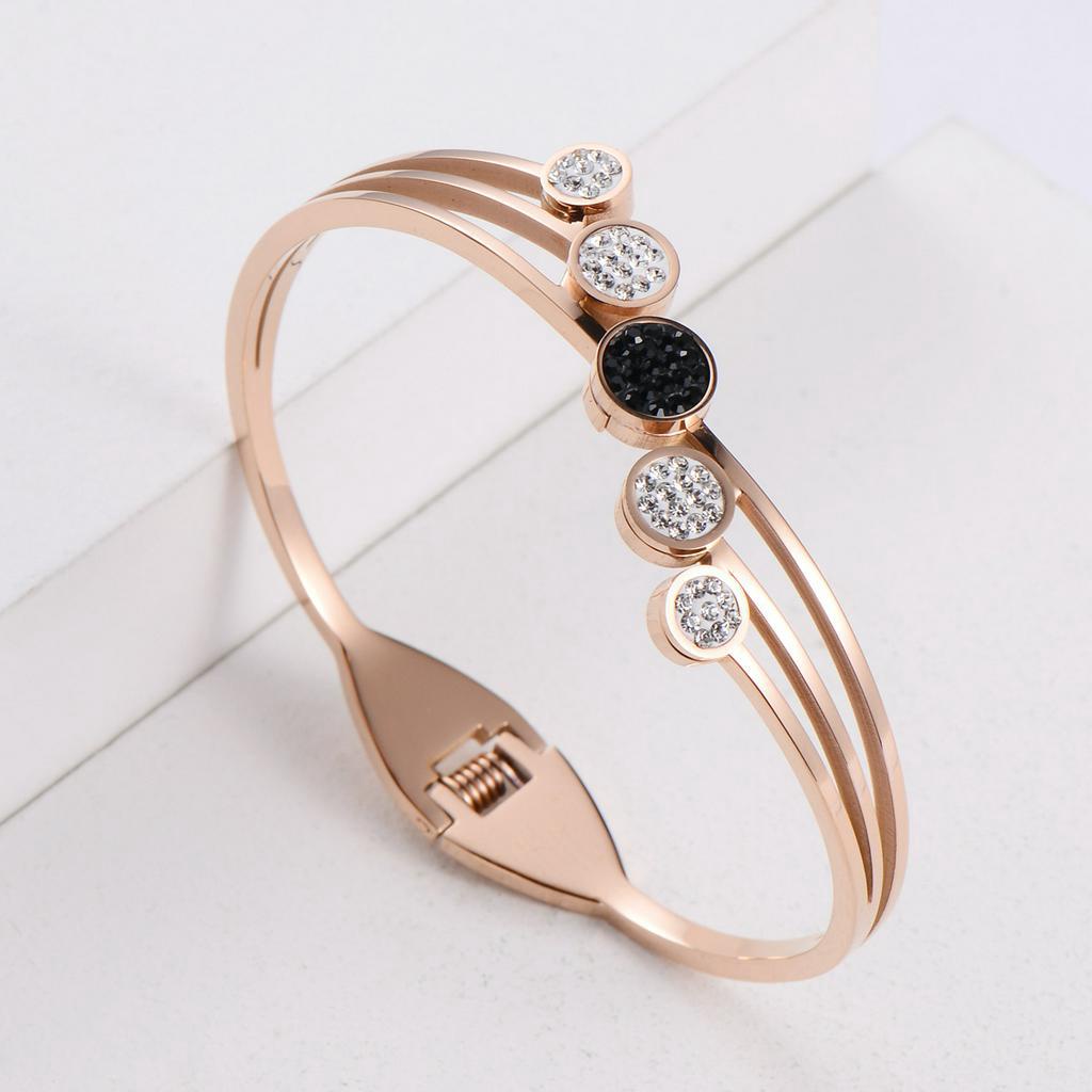 Gelang bangle bulat bulat zircon titanium import anti karat harga grosir bisa cod