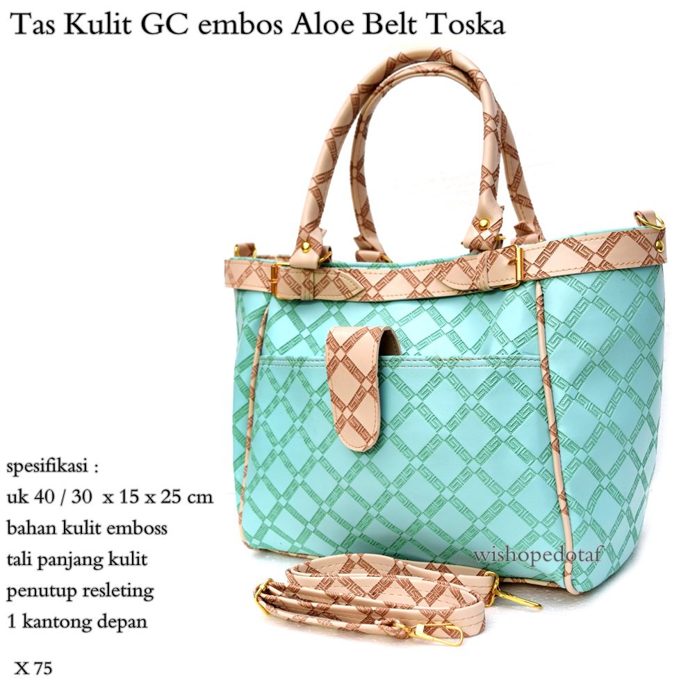 Tas branded wanita kulit Circle emboss aloe belt tosca