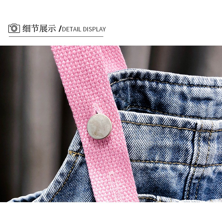 KF CAT Dress Anak Perempuan Overall Rok Jeans + Dalaman Kaos Lengan Pendek Cewek Santai Fashion Import-5