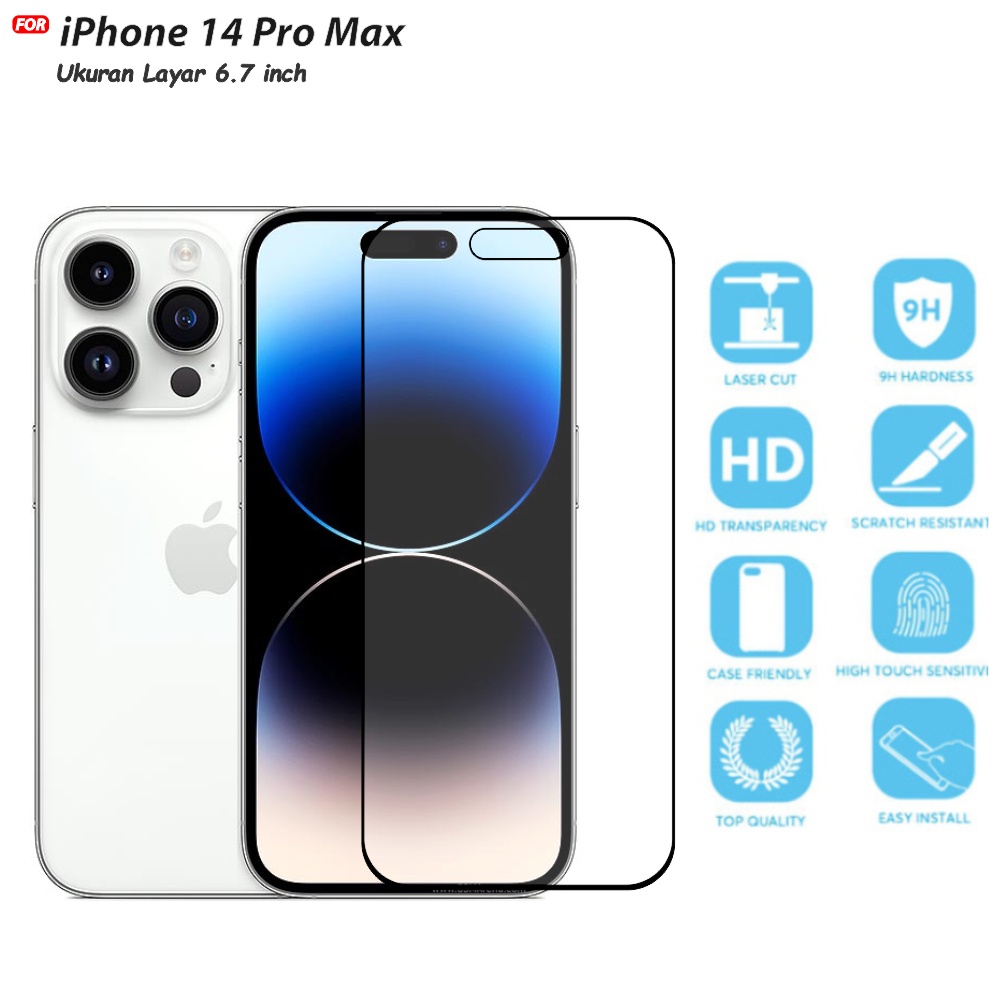 Tempered Glass Full iPhone 14 Pro Max Anti Gores Kaca Full Layar