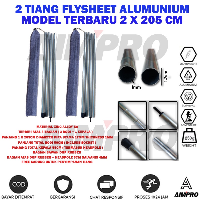 Aimpro Tiang Frame Flysheet Tenda Gunung Tiang Aluminium Ultralight