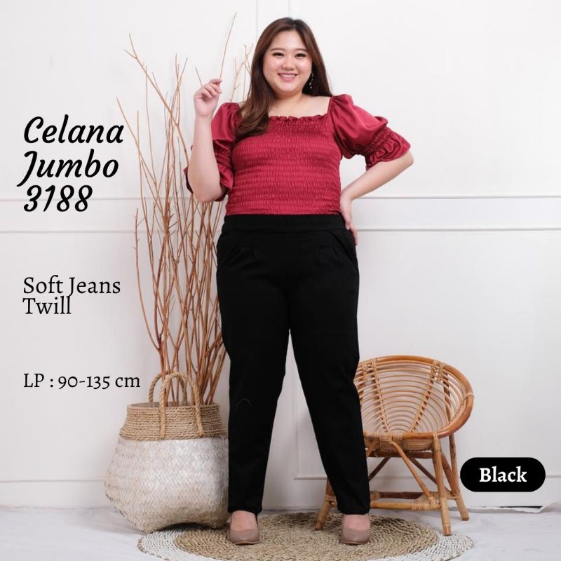 Celana Kerja Wanita Soft Jeans Twill Super Jumbo 3188