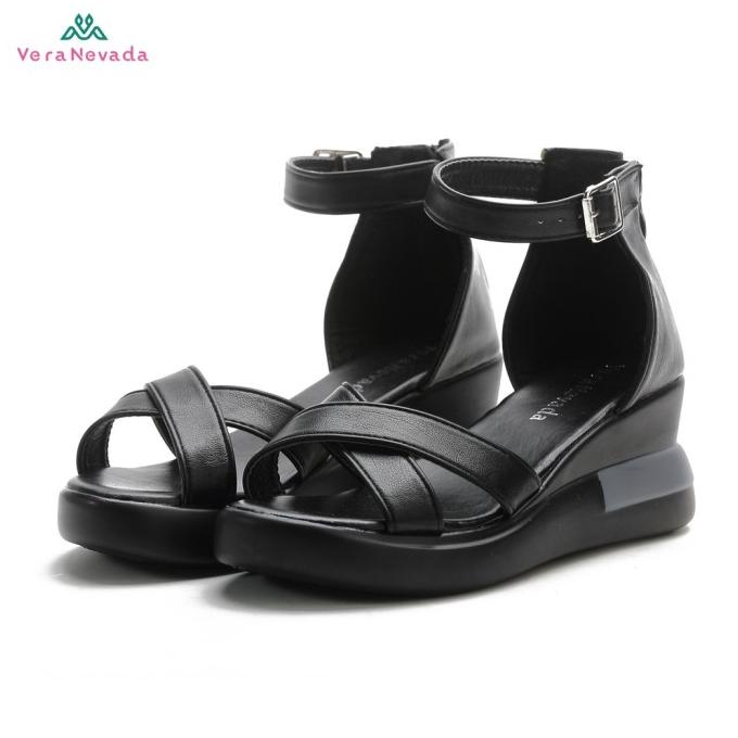 Vera Nevada Sandal Wedges Wanita #VN1187 - BLACK, 36