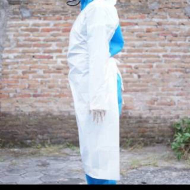 Apron Medis Lengan Panjang penutup Hazmat APD  Gown warna putih 1 pcs