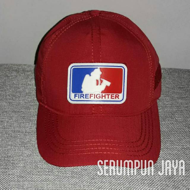 TOPI FIREFIGHTER OUTDOR LAPANGAN - TOPI MERAH VELCRO + PATCH