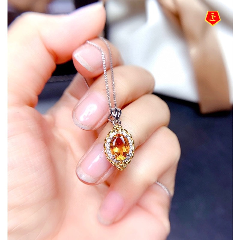 [Ready Stock]Boutique Natural Citrine Set Rings Stud Earrings