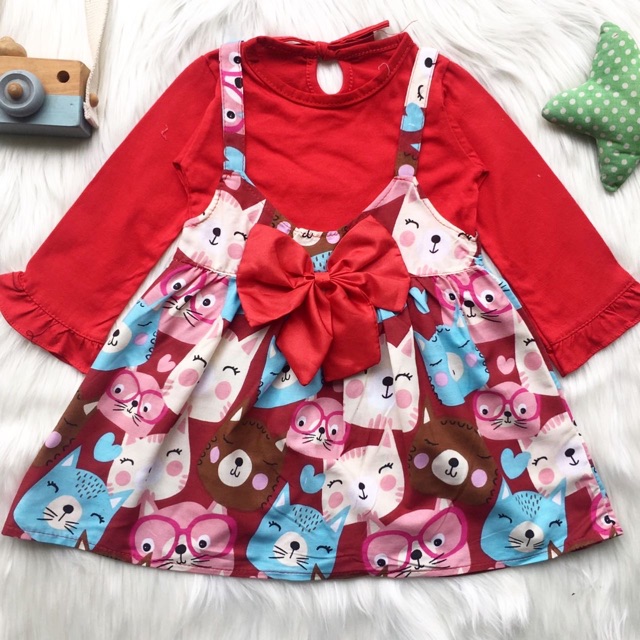 [ BANYAK MOTIF ] Dress lengan panjang big bow fullprint cat tunik bayi murah tunik anak perempuan 1-2 tahun banyak motif tunik kaos murah