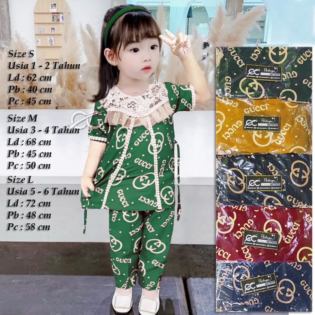 Setelan Anak Perempuan Renda Brokat Motif GC Pakaian Anak 1 - 6 Tahun One Set Tali Belakang