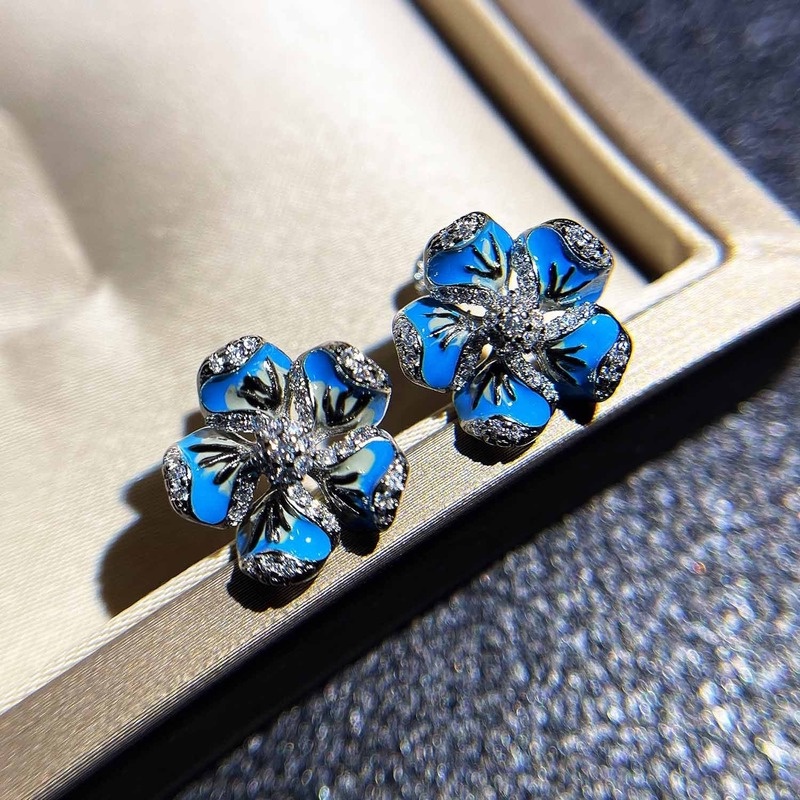 Fashionable All-Match Blue Flower-Shaped Earrings