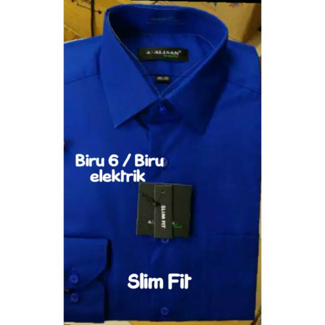 Alisan Polos Slim Fit  warna Biru 6  Lengan Panjang