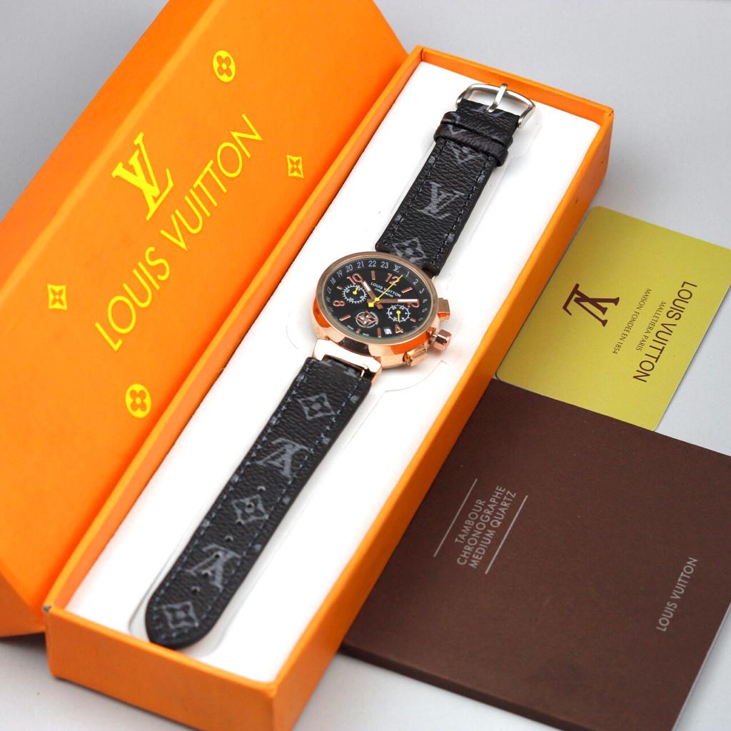 [ COD ] JAM TANGAN FASHION WANITA LV40180PW ANALOG TALI KULIT TANGGAL AKTIF FREE BOX ORI KARTU & BAT