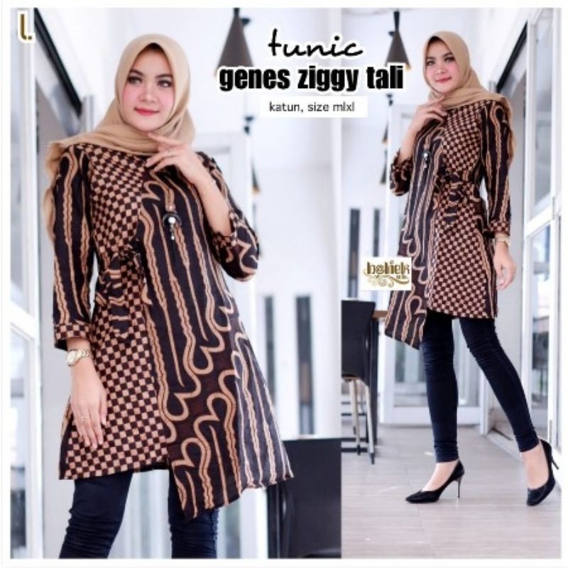 tey-17 Batik wanita ASJ SA HRB026 Kenongo Kemeja Tosca Pendek-Tunik Ziggy Tali