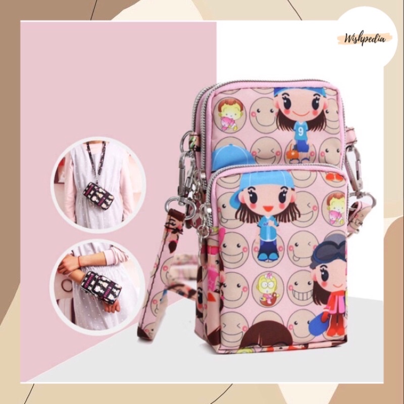 tas hp dompet wanita kain gantung leher selempang waterproof anti air motif fashion korea TAS01