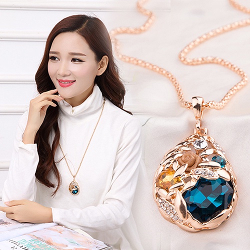 Hu Hu Hu Hu Hu Alat Bantu Pasang Kacamata♡ Kalung Rantai Panjang Dengan Liontin Bunga Mawar Aksen Berlian Imitasi Untuk Wanita