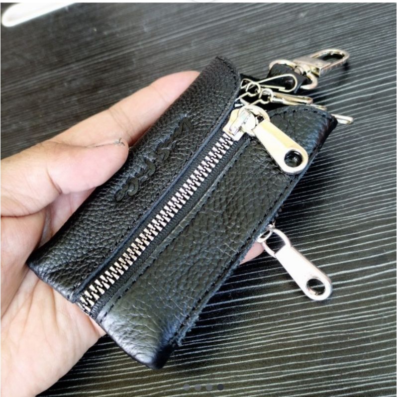 gantungan kunci mobil kulit asli model Zipper dompet STNK kulit