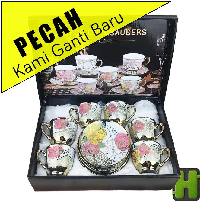 CANGKIR TEKO KERAMIK PIRING LEPEK TATAKAN KECIL MINI SET 6 IN 1 TEA CUP TEH KOPI MINUM DAPUR HAMPERS