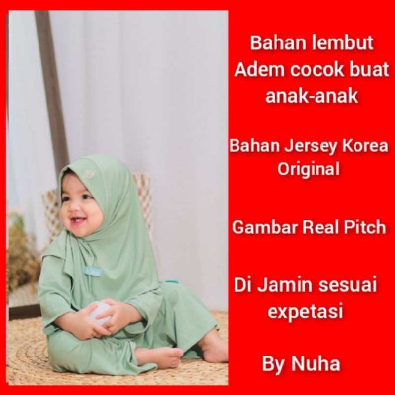 Gamis anak perempuan Baju muslim anak perempuan baju gamis anak perempuan Nuha Softgreen  L 3 Tahun