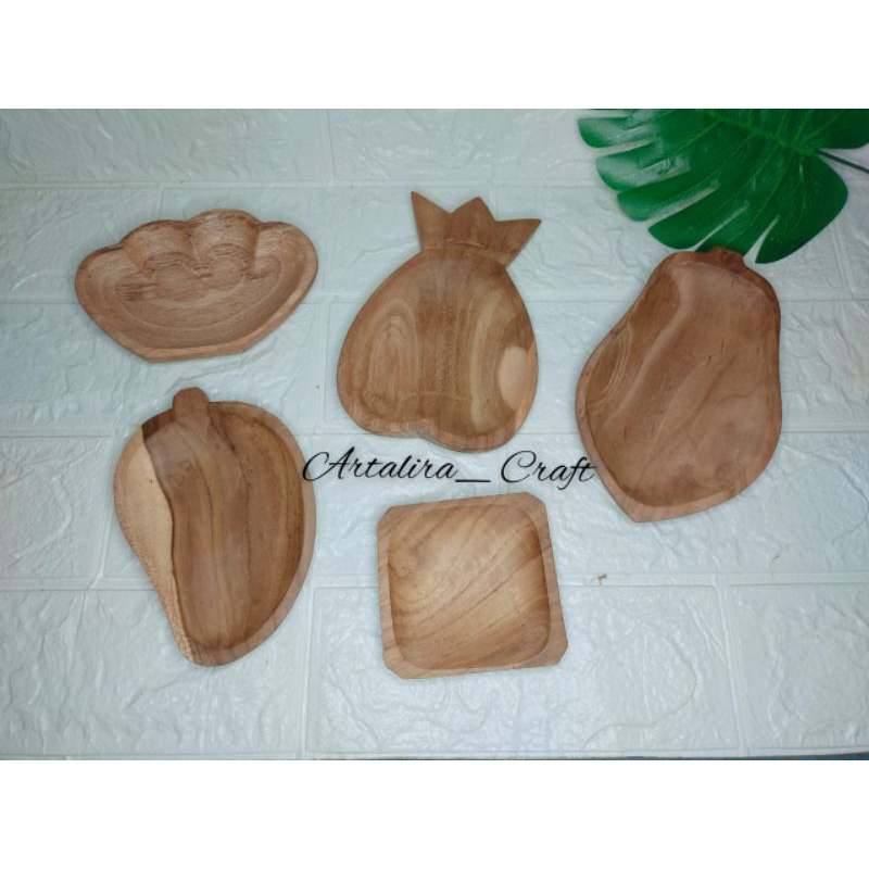 Piring kayu / piring kayu set / piring saji / piring karakter/ piring mini motif kayu mahoni