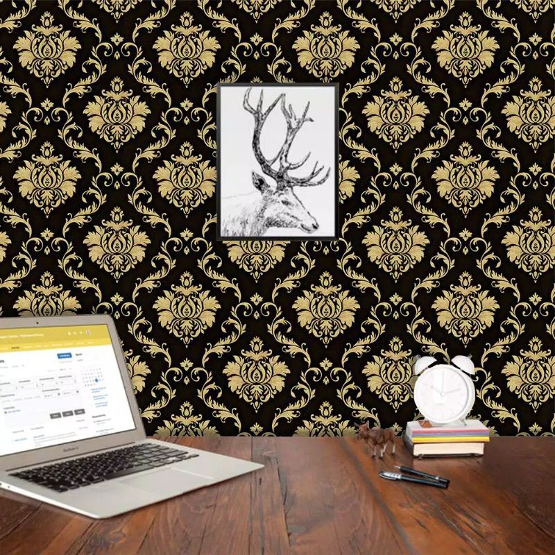 wallpaper stiker dinding murah motif batik hitam emas
