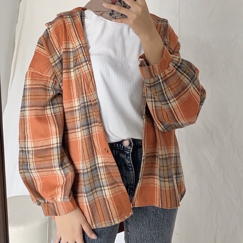 Kimberly Flanel Shirt / Kemeja Flanel / Kemeja Flanel Oversize-Bata Oren Ld 130
