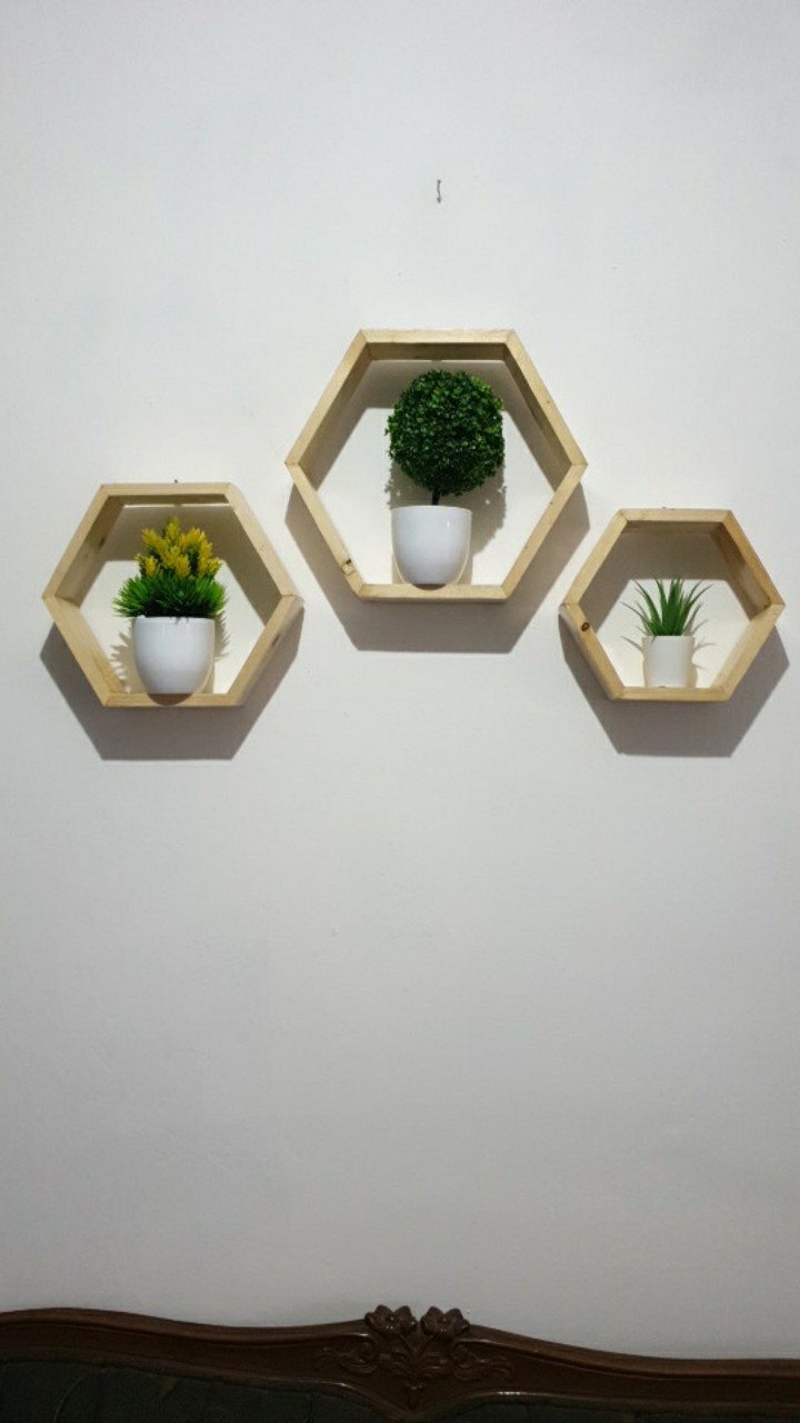 Promo Rak Hexagonal Set Hiasan Dinding Kayu Rak Kayu Heksagonal Dekorasi Rumah Cafe Kantor Eo