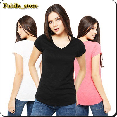 Kaos Polos Wanita Vneck Bahan Soft rayon / Kaos polos Wanita
