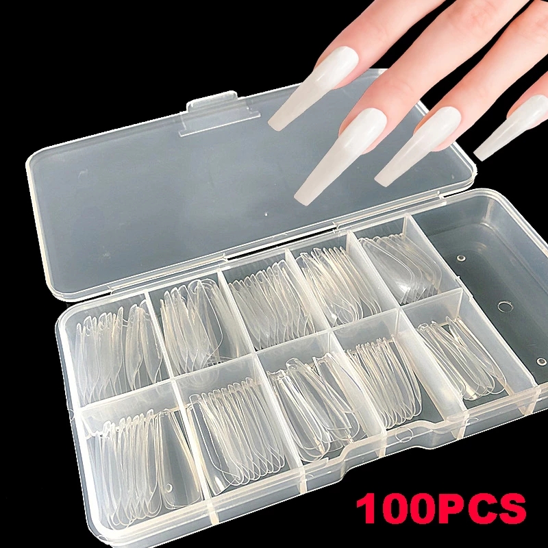 500pcs Kuku Palsu Bentuk Ballerina Full Cover Warna Putih Bening Untuk Nail Art