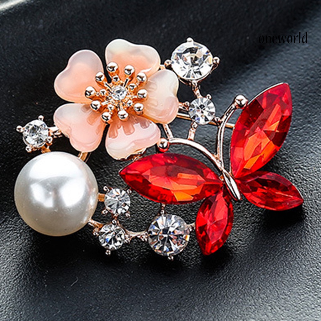 OW@ Brooch Pin Butterfly &amp; Flower Decor Durable Elegant Style Lovely Brooch for Daily Life