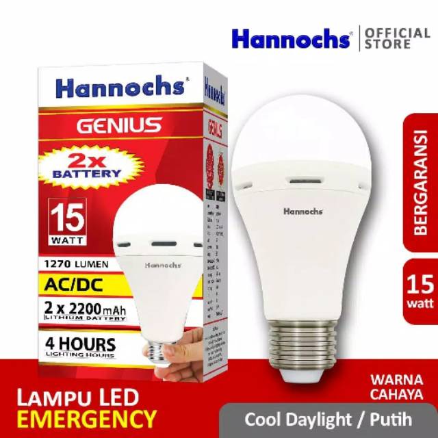 Hannochs Genius Bohlam LED 15 watt Lampu Emergency AC/DC - Cahaya Putih