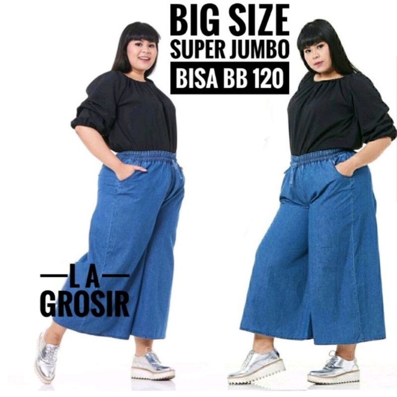 Kulot Jeans Premium Super Jumbo Fit To XXXL Max Bb 120 Kg / Celana Kulot Jeans Big Size Premium