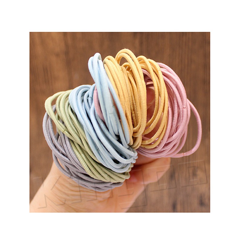 100pcs Ikat Rambut Korea I Can Swim  karet polos warna-warni dewasa import ala korea+pouch-6