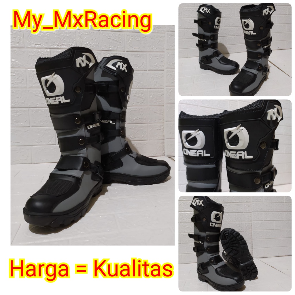 sepatu trail cross adventure logo 3D kualitas premium bots safety terlaris HITAM ABU