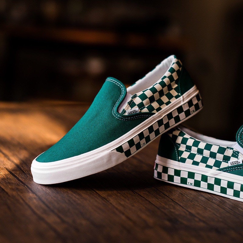 VANS SLIP-ON SIDEWALL ULTRAMARINE GREEN/WHITE CLASSIC ORIGINAL 100%