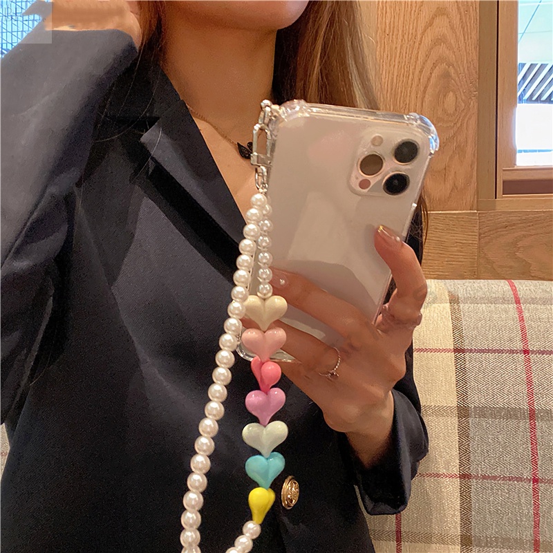 Casing Soft Case TPU Transparan + Strap Mutiara Untuk Samsung S20FE / S20 / S10 / S8 / S9 + / Note8 / Note9 / Note10 / S21 / S22 Ultra