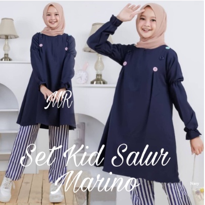 Baju Stelan Anak Cewek Tanggung Setelan Celana Panjang Anak Perempuan SD Tanggung Marino Oneset Muslim Model Tunik Kekinian