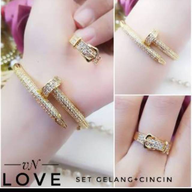 Xuping gelang dan cincin lapis emas 18k 2325g