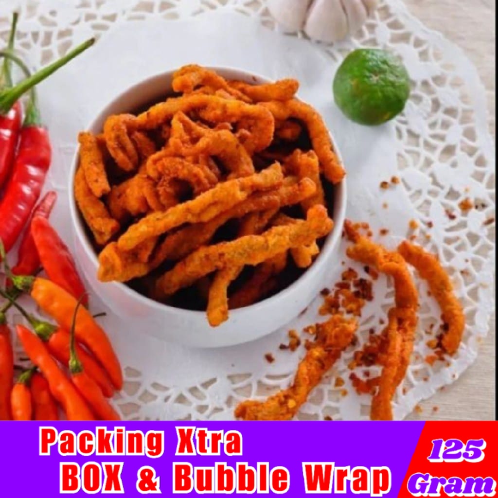 

jajanan Kripik Usus Crispy 125gr Balado / Keripik Usus Original - Hufaida Snack