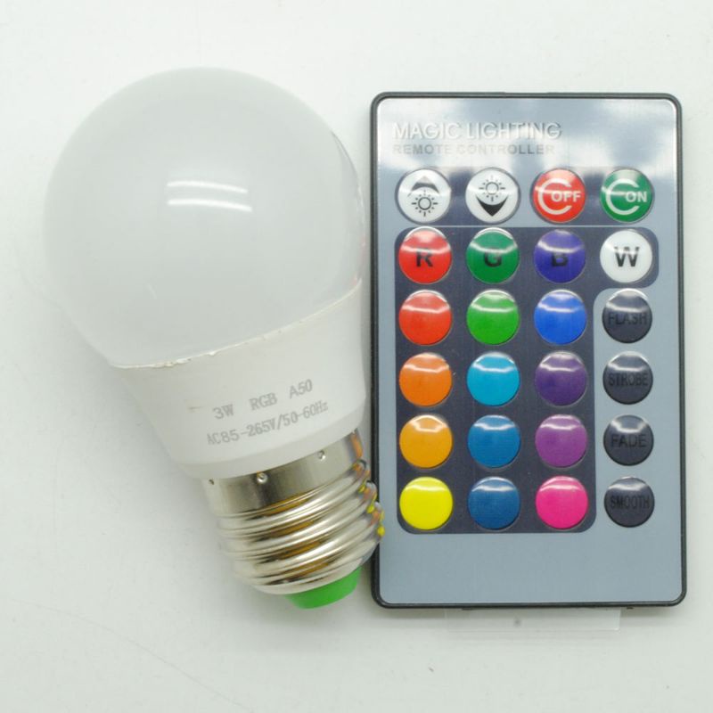 Lampu Bohlam RGB Dengan Remot Control 3w 5w 10w