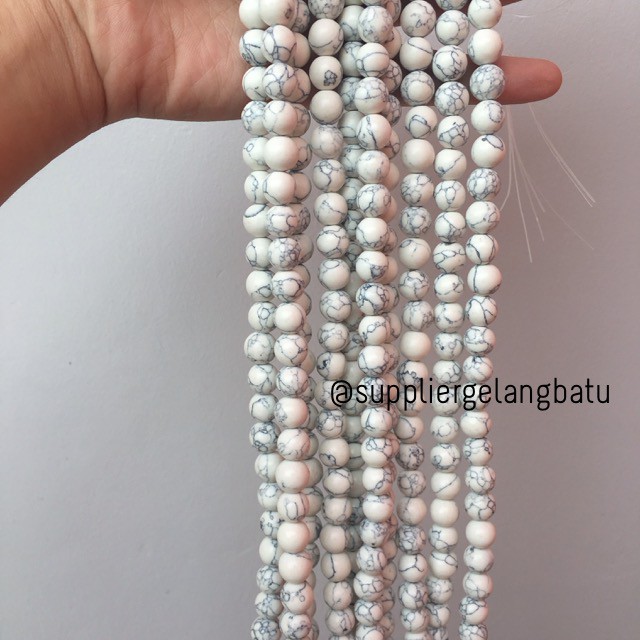 bahan pirus putih 10mm natural phyrus gelang kalung white howlite natural renceng akik custom matte