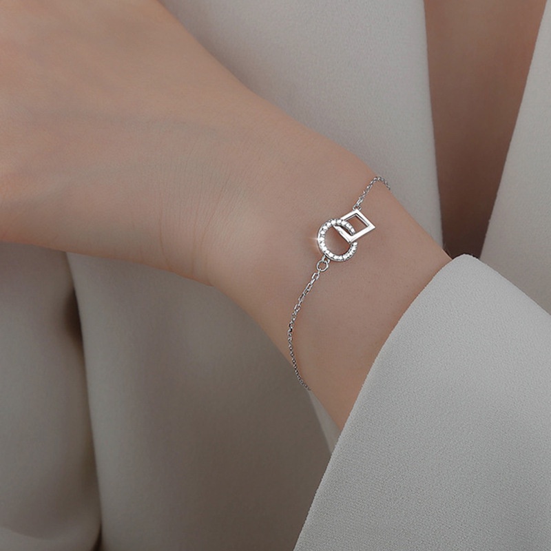 Gelang Bangle S925 Silver Titanium Steel Bentuk Geometris Aksen Kristal Berlian Untuk Wanita