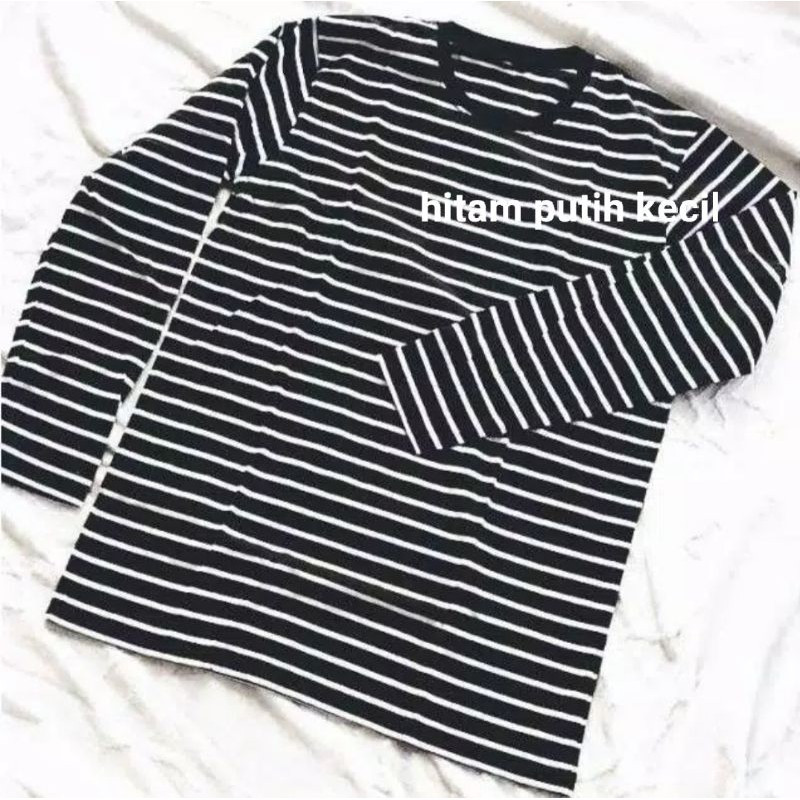 Kapos stripe hitam putih kecil lengan panjang size S-5XL