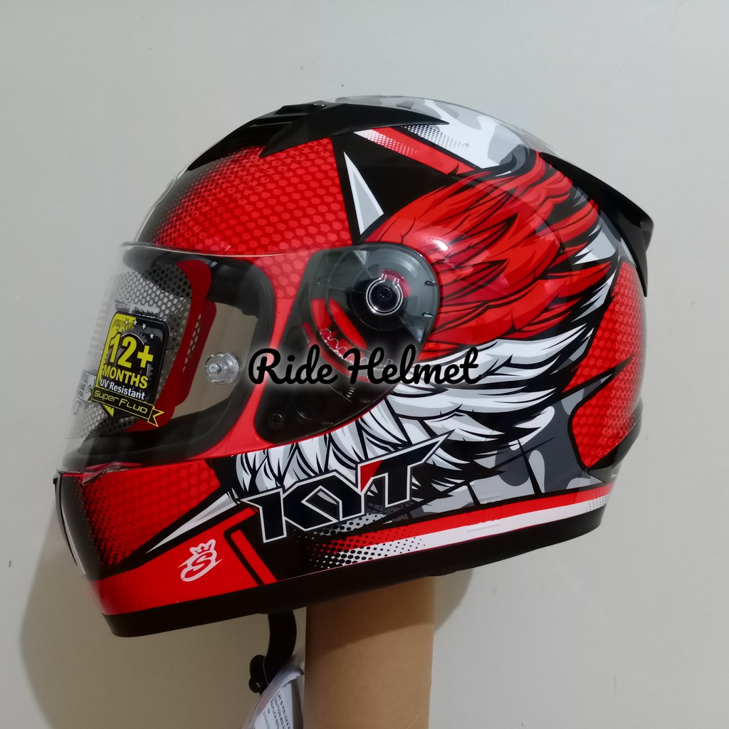 Helm Full Face KYT R10 GP Race Andi Gilang Replica Flat Visor Pinlock Red Fluo Orange R-10 Merah