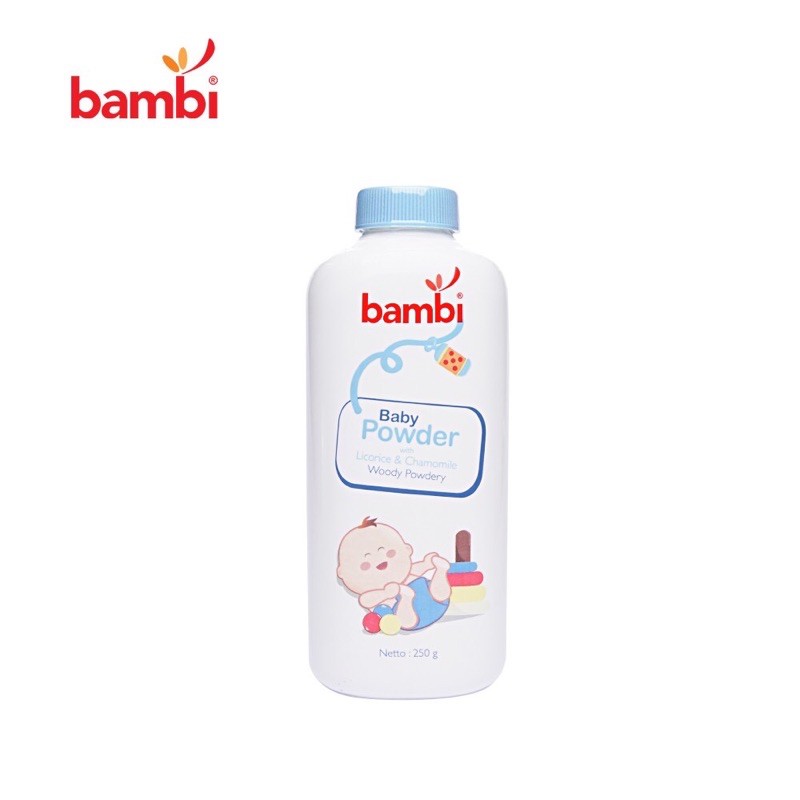 Bambi Baby Powder Woody Powdery Blue - Bambi Bedak Bayi 250gr Biru Bedak Tabur Bayi Newborn