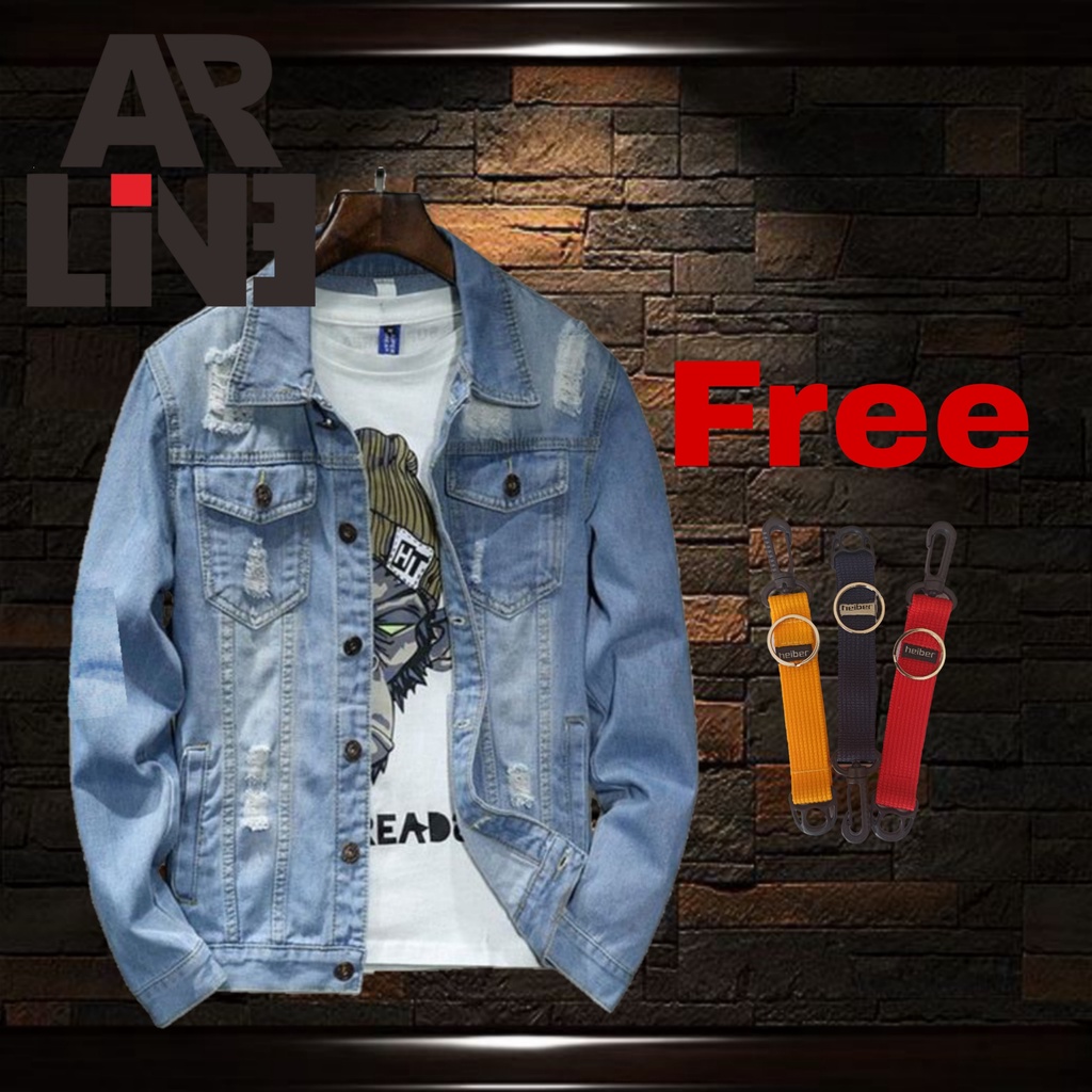 Jeket Sobek Murah Jeans Denim Pria Jaket Robek Cowok Keren Kualitas Premium Sanwash Brand Lokal Orig